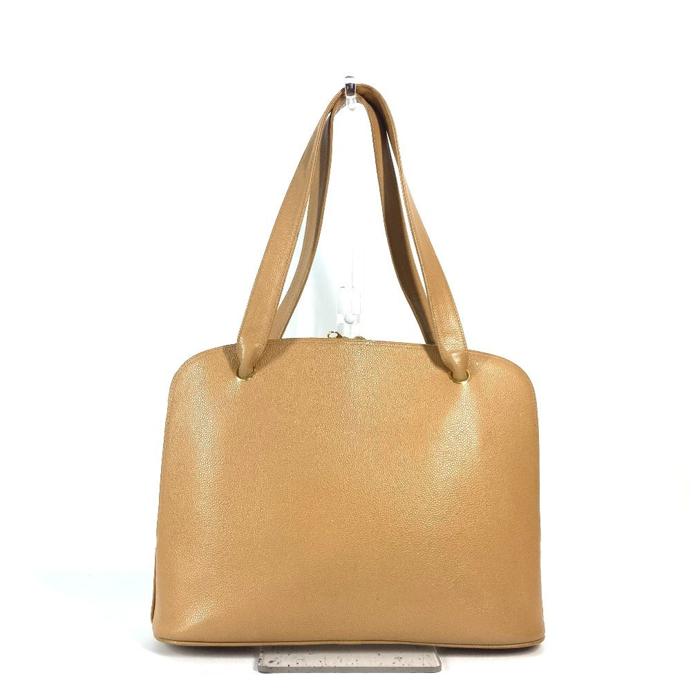Chanel Caviar skin CC COCO Mark Beige Shoulder Bag D 7