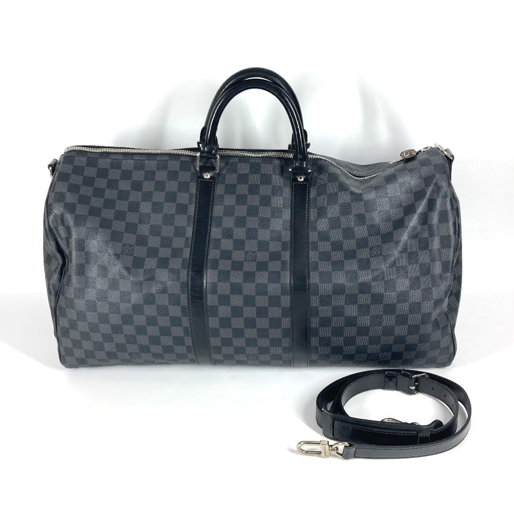 Louis Vuitton Boston Duffel N41413 Damier Grafitto Canvas Black Travel Bag