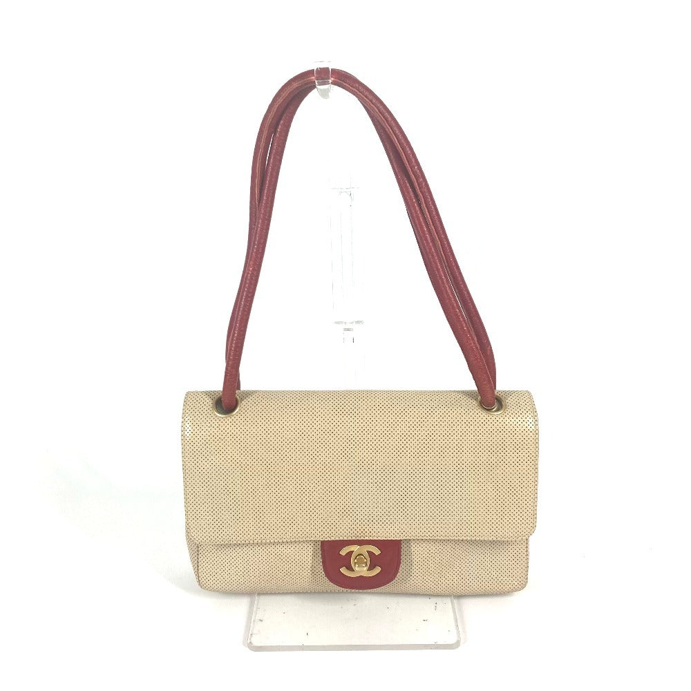 Chanel CC COCO Mark Punching Beige Leather Shoulder Bag