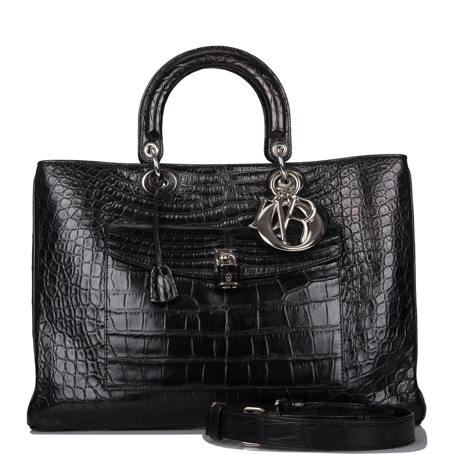 Dior Christian issimo Pocket Tote Matte Alligator Hardware Black Silver Tote Bag