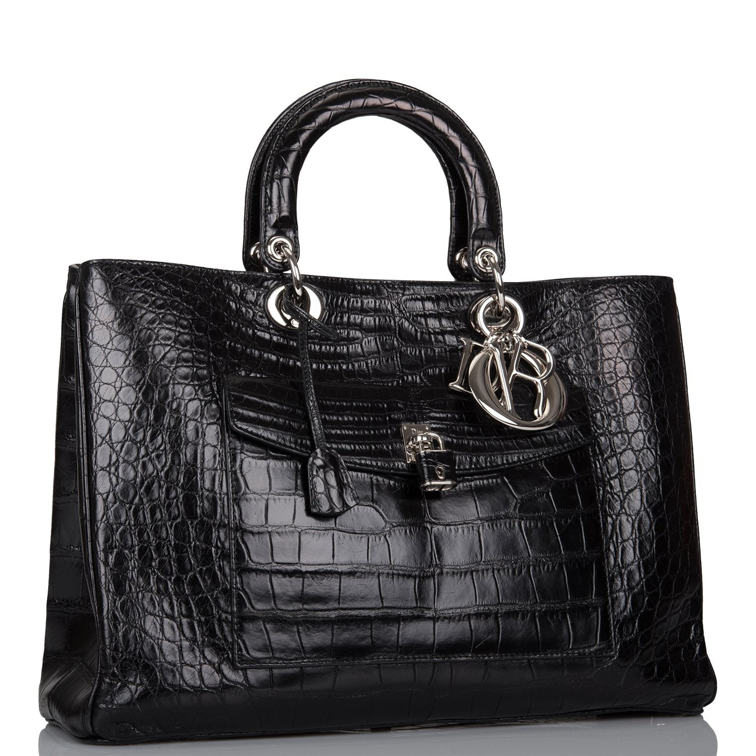Dior Christian issimo Pocket Tote Matte Alligator Hardware Black Silver Tote Bag