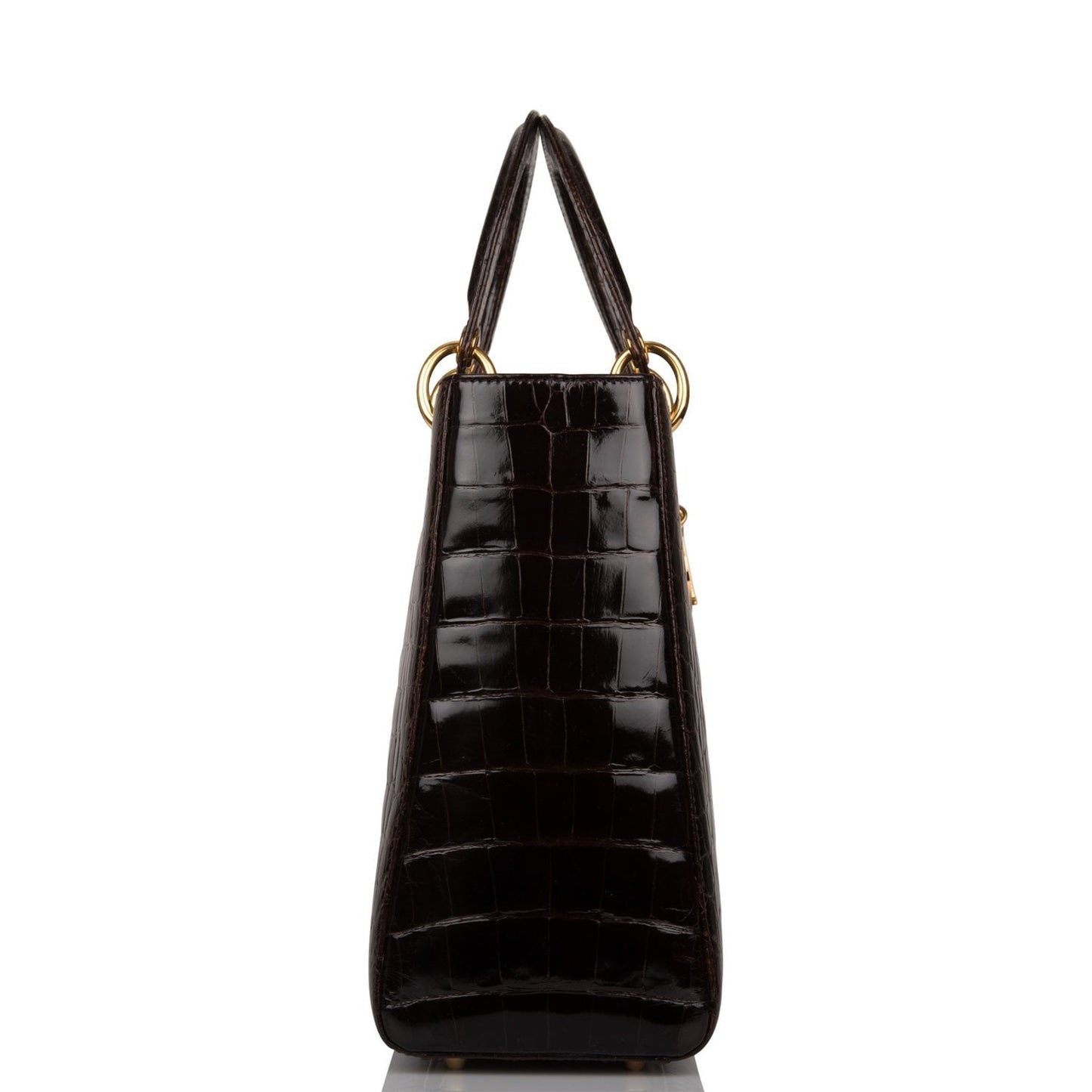 Dior Christian Dark Lady Alligator Tote Hardware Brown Gold Large Tote Bag