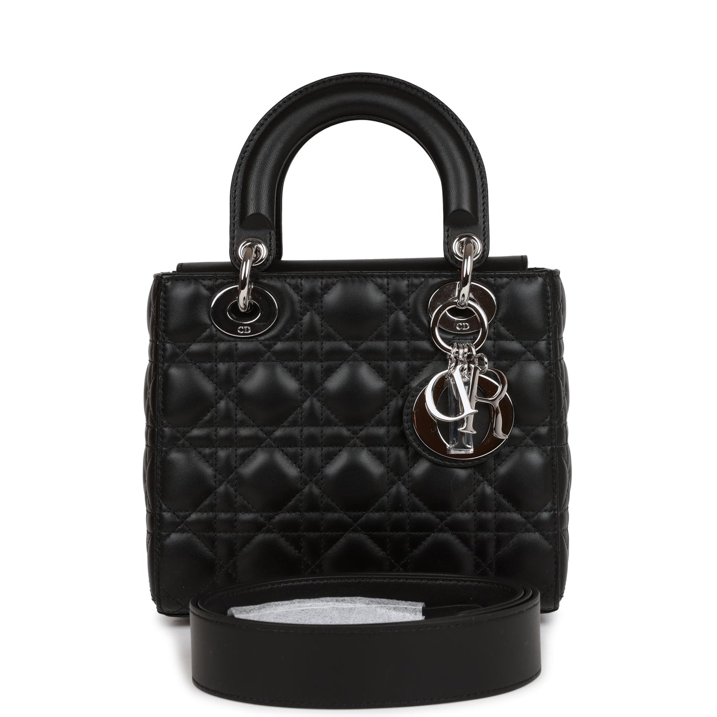 Dior Christian Abc Lady Tote Hardware Lambskin Black Silver Tote Bag