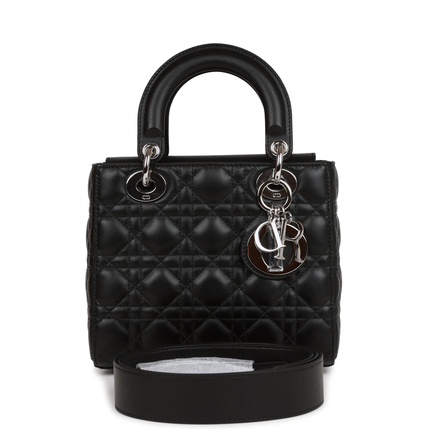 Dior Christian Abc Lady Tote Hardware Lambskin Black Silver Tote Bag