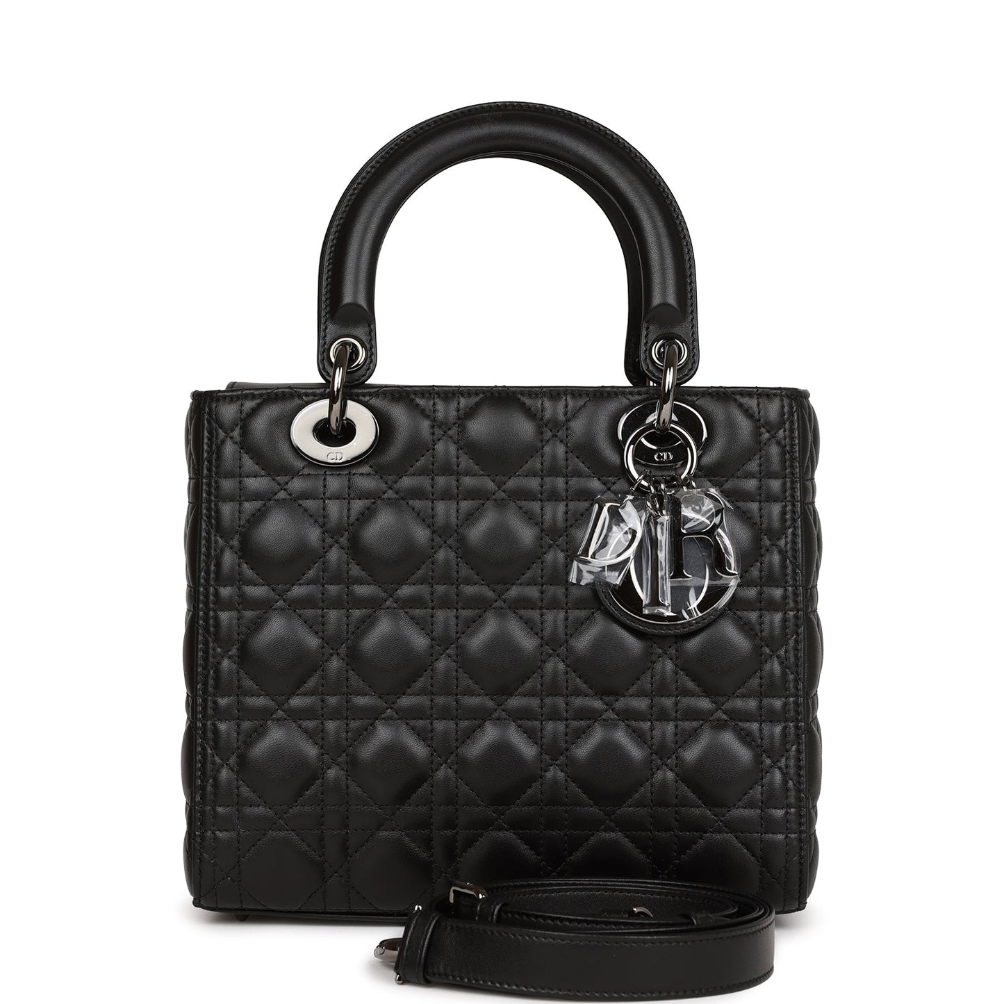 Dior Christian Lady Tote Ruthenium Hardware Lambskin Black Medium Tote Bag