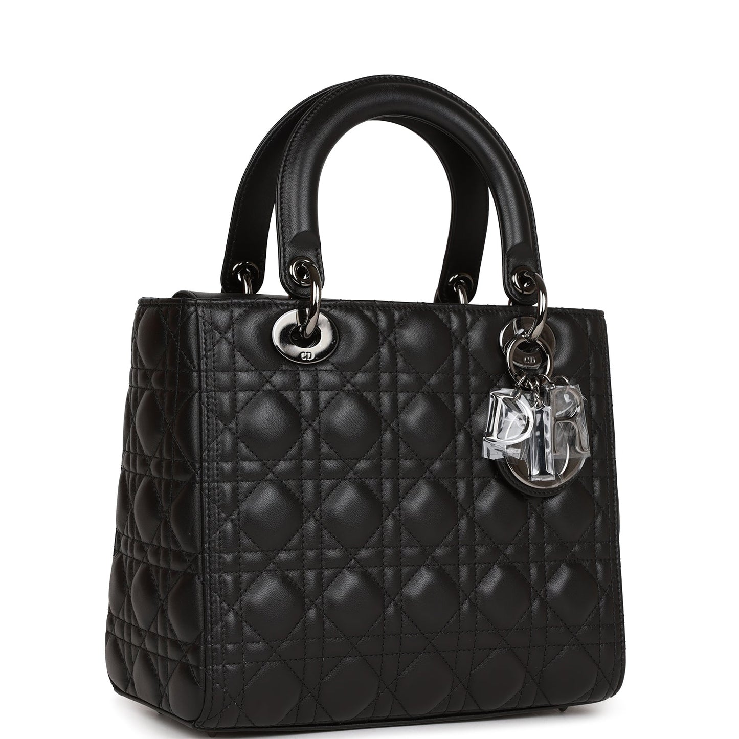 Dior Christian Lady Tote Ruthenium Hardware Lambskin Black Medium Tote Bag