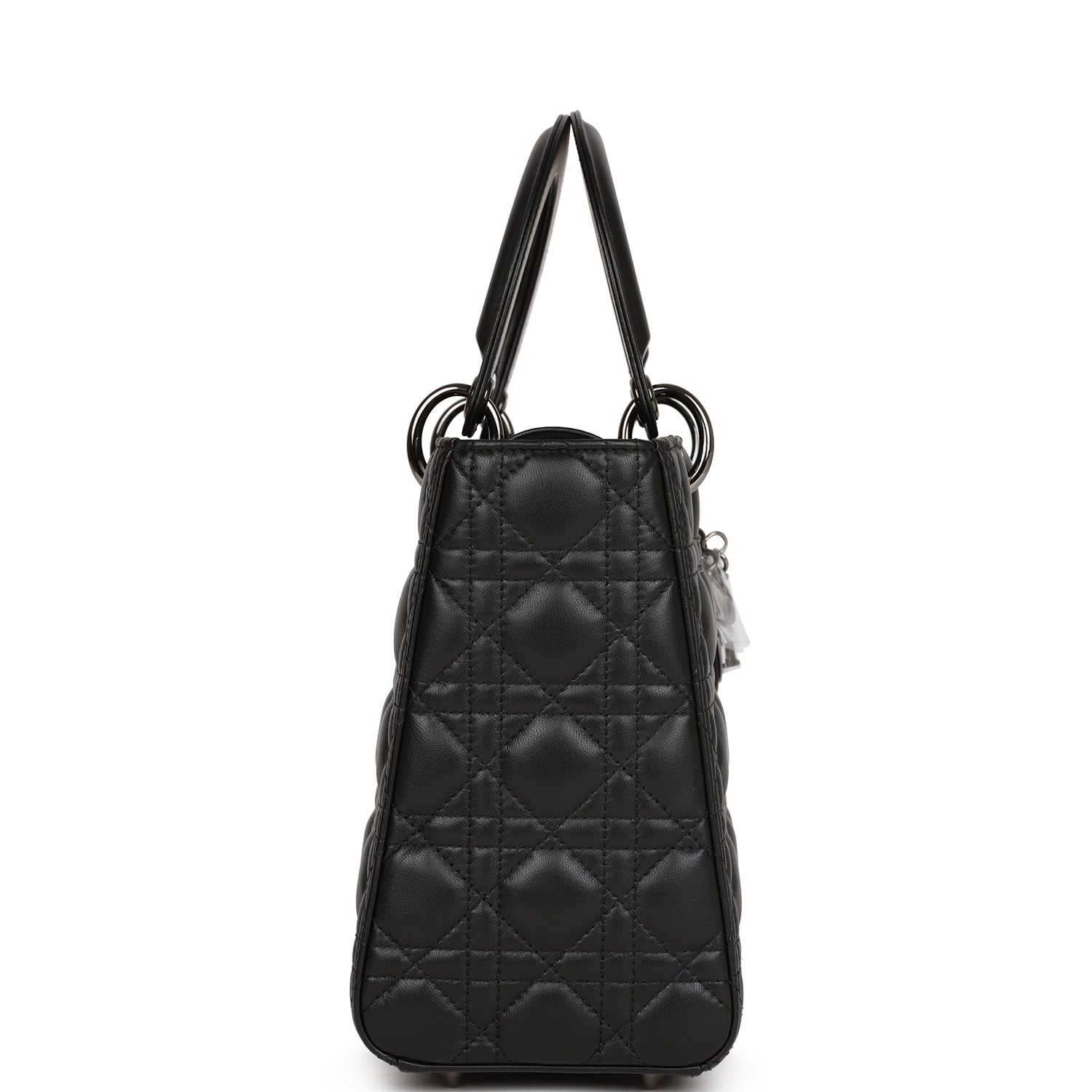 Dior Christian Lady Tote Ruthenium Hardware Lambskin Black Medium Tote Bag