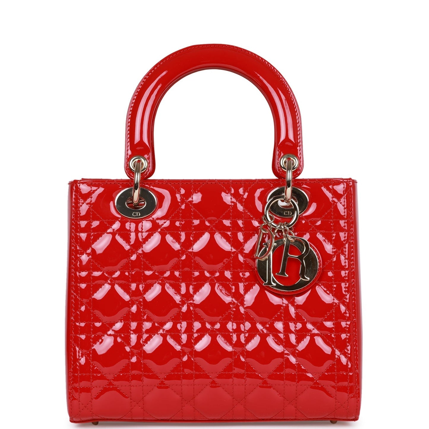 Dior Christian Lady Tote Hardware Patent Red Gold Tote Bag