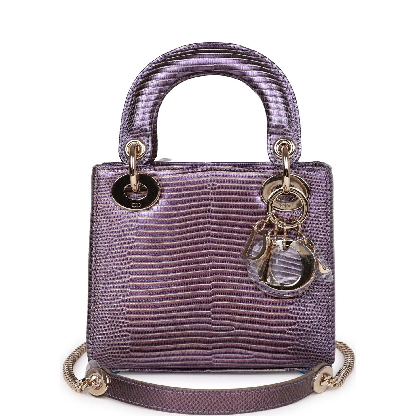 Dior Christian Lady Iridescent Salvator Lizard Light Hardware Tote Gold Purple Mini Tote Bag