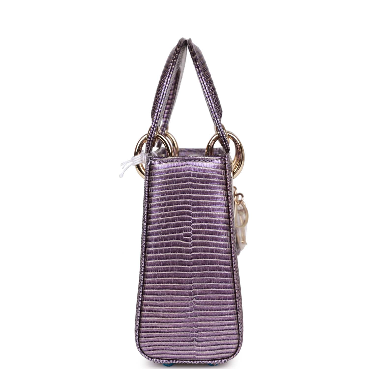 Dior Christian Lady Iridescent Salvator Lizard Light Hardware Tote Gold Purple Mini Tote Bag