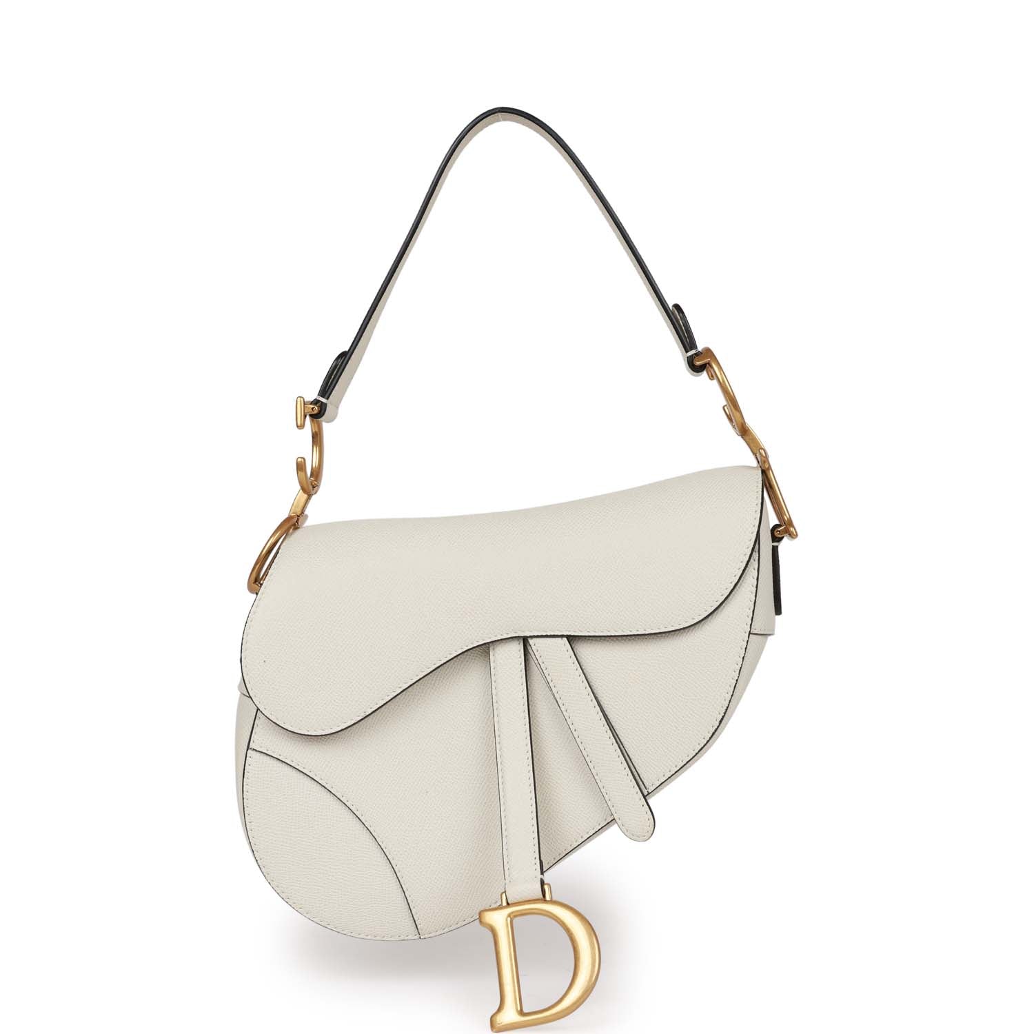 Dior Christian Saddle Bag Grained Calfskin Hardware White Gold Travel Bag