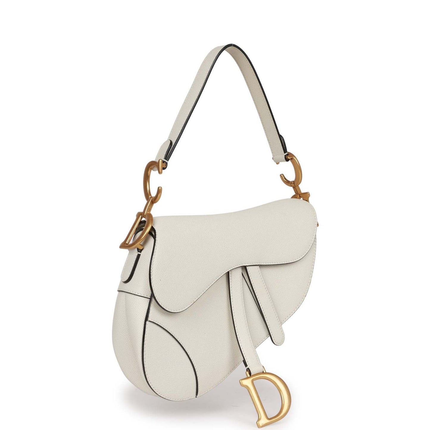Dior Christian Saddle Bag Grained Calfskin Hardware White Gold Travel Bag