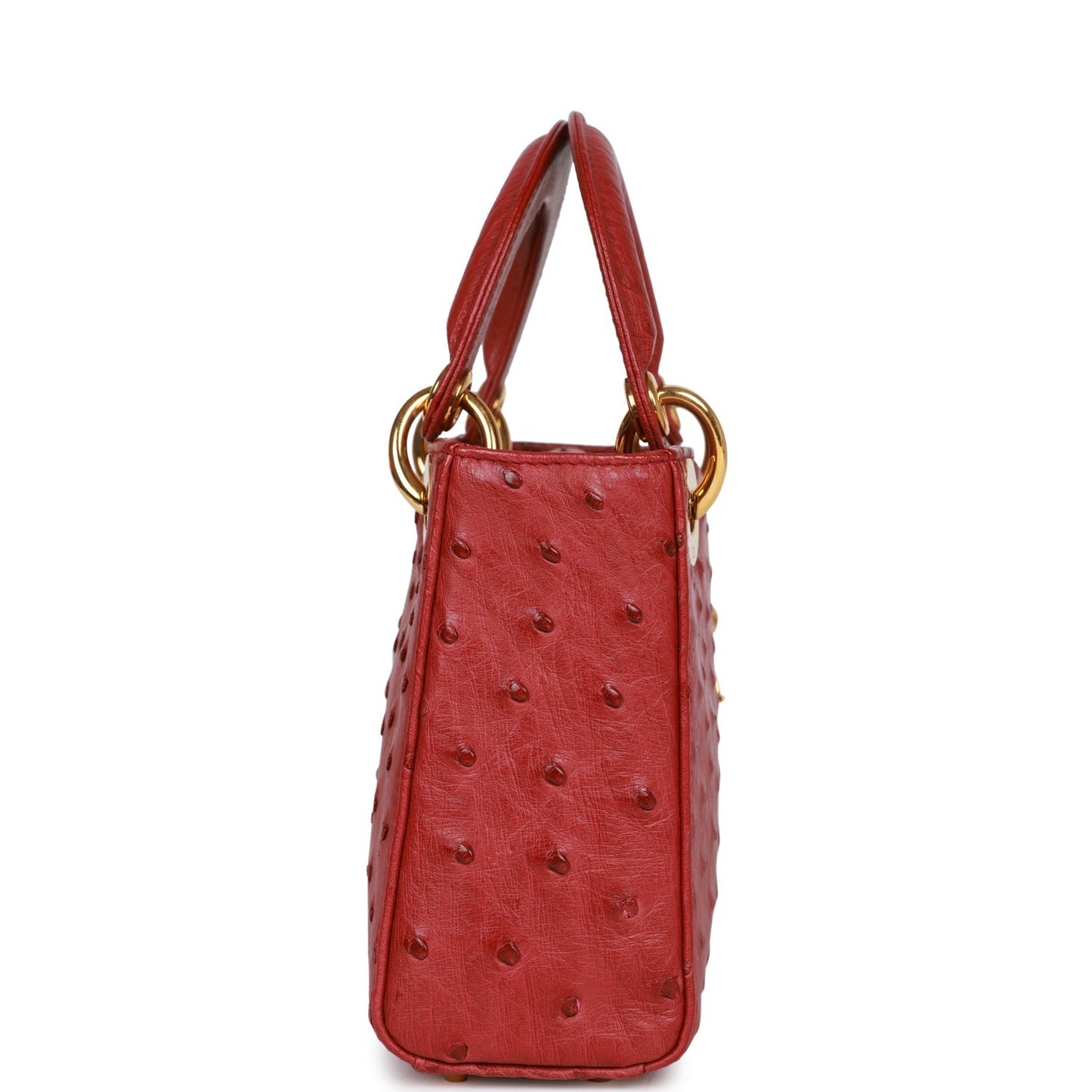 Dior Christian Lady Bag Burgundy Ostrich Hardware Gold Mini Tote Bag
