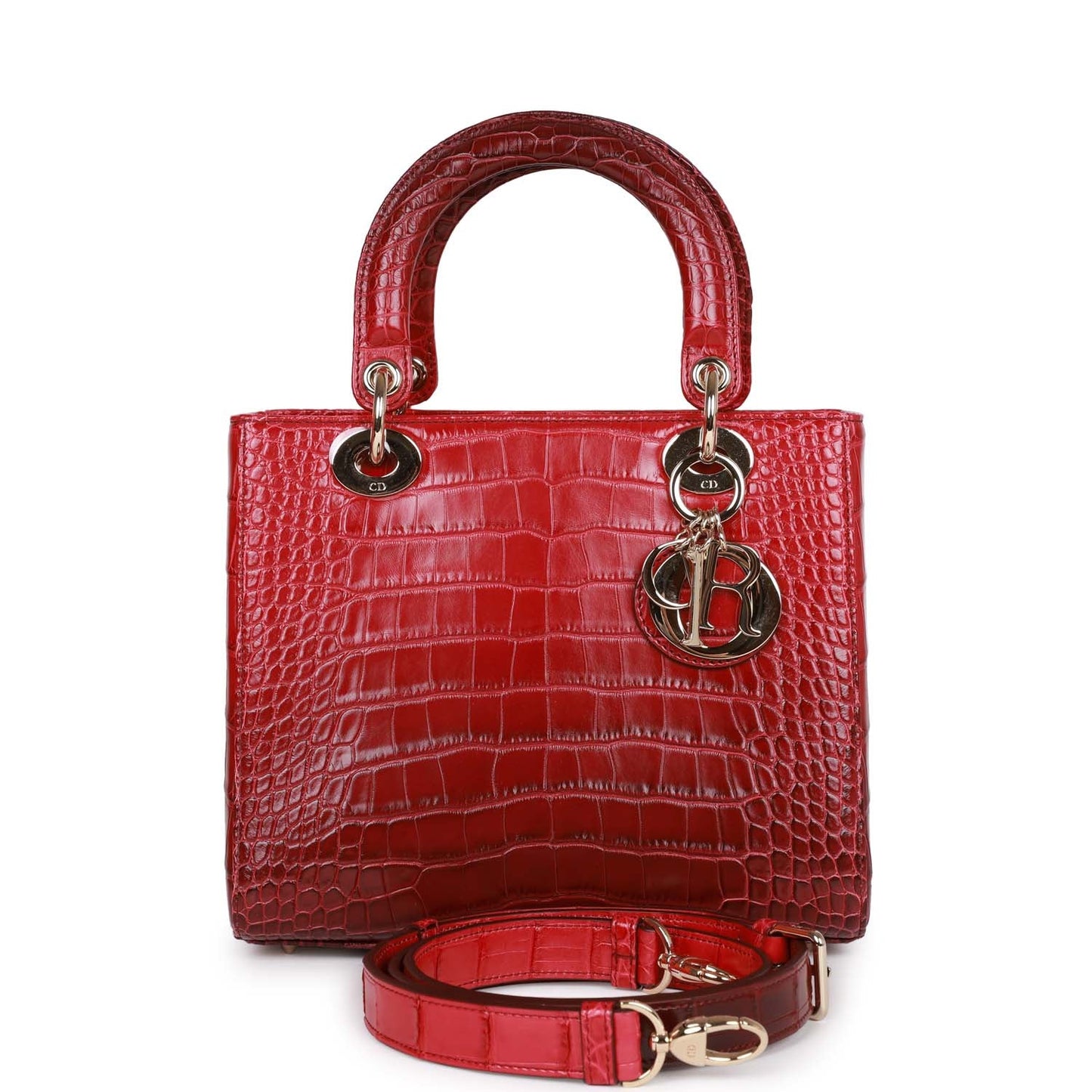 Dior Christian Lady Gradient Matte Alligator Light Hardware Tote Red Gold Medium Tote Bag