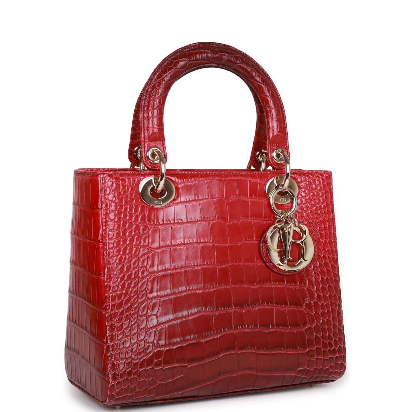 Dior Christian Lady Gradient Matte Alligator Light Hardware Tote Red Gold Medium Tote Bag