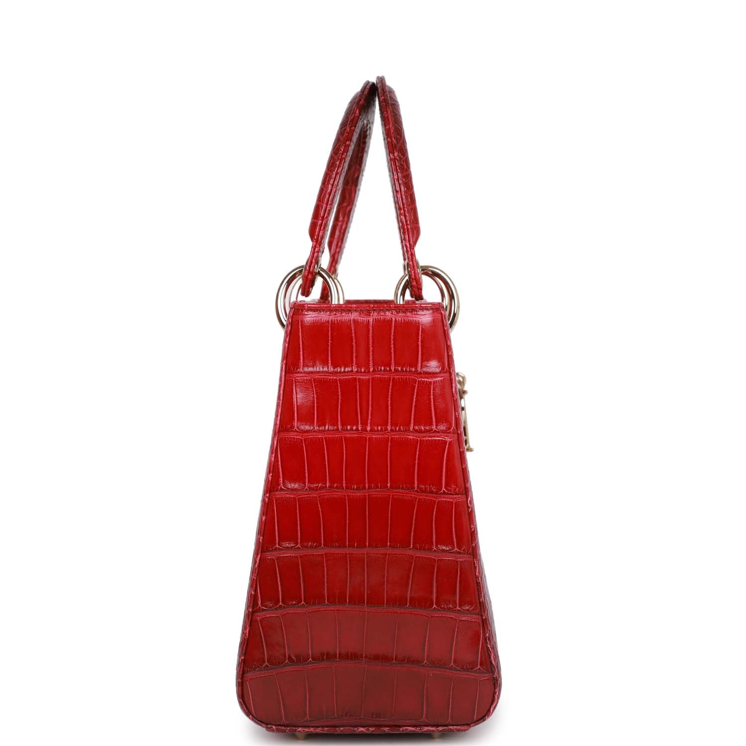 Dior Christian Lady Gradient Matte Alligator Light Hardware Tote Red Gold Medium Tote Bag