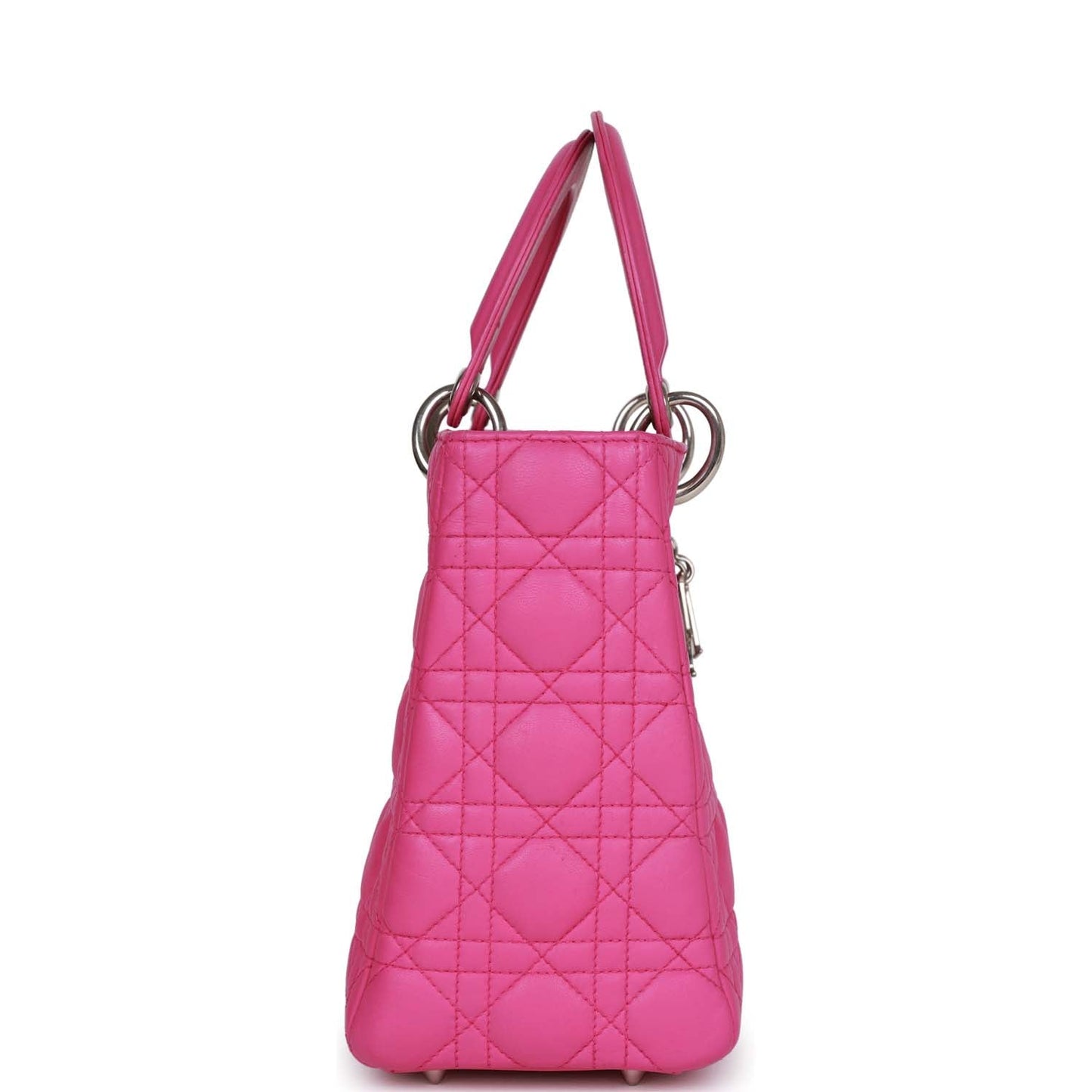 Dior Christian Lady Tote Fuchsia Hardware Lambskin Silver Medium Tote Bag
