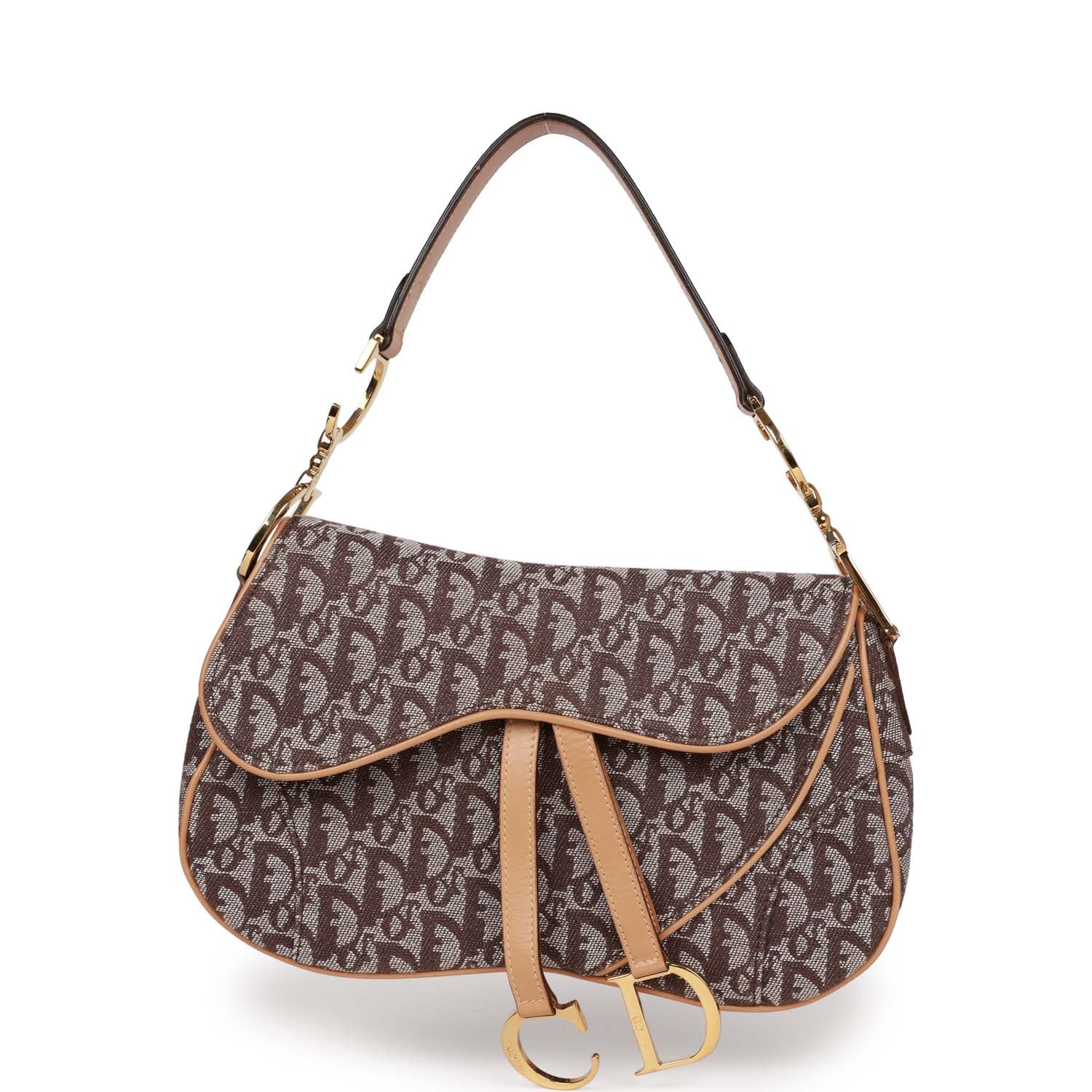 Dior Christian Double Saddle Bag issimo Hardware Canvas Brown Gold Travel Bag