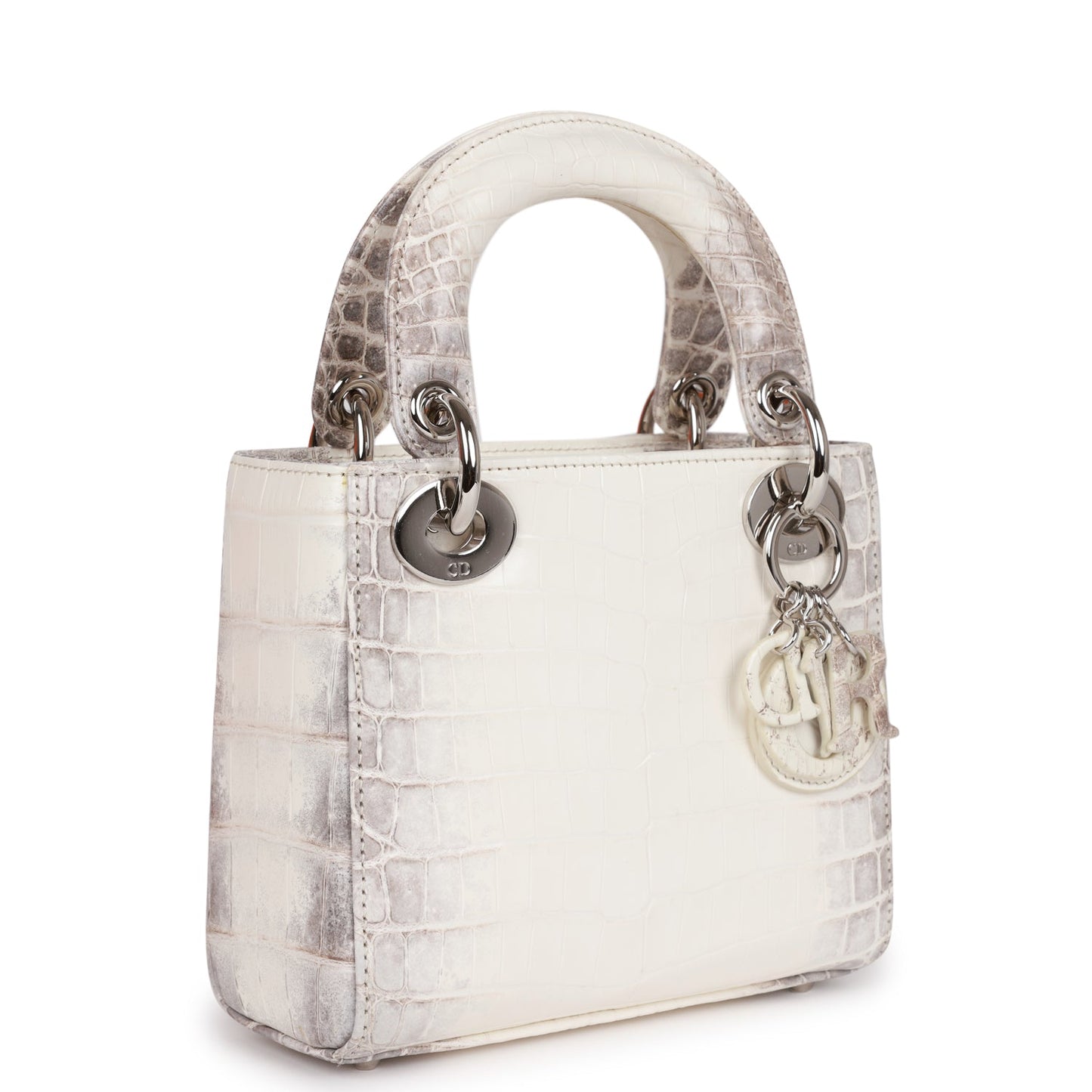 Dior Christian Lady Tote Himalaya Crocodile Hardware White Silver Small Tote Bag