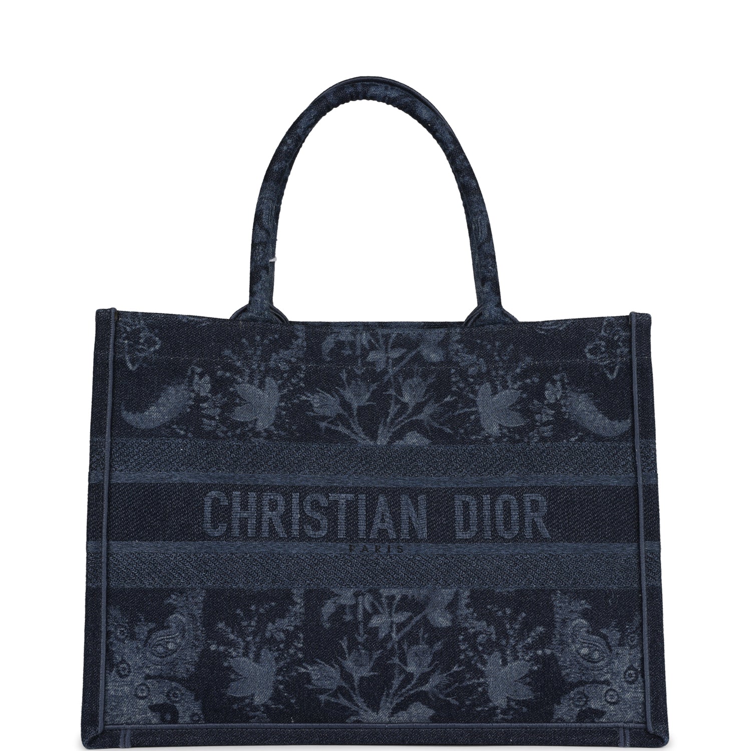 Dior Christian Flower Book Tote Denim Blue Small Tote Bag
