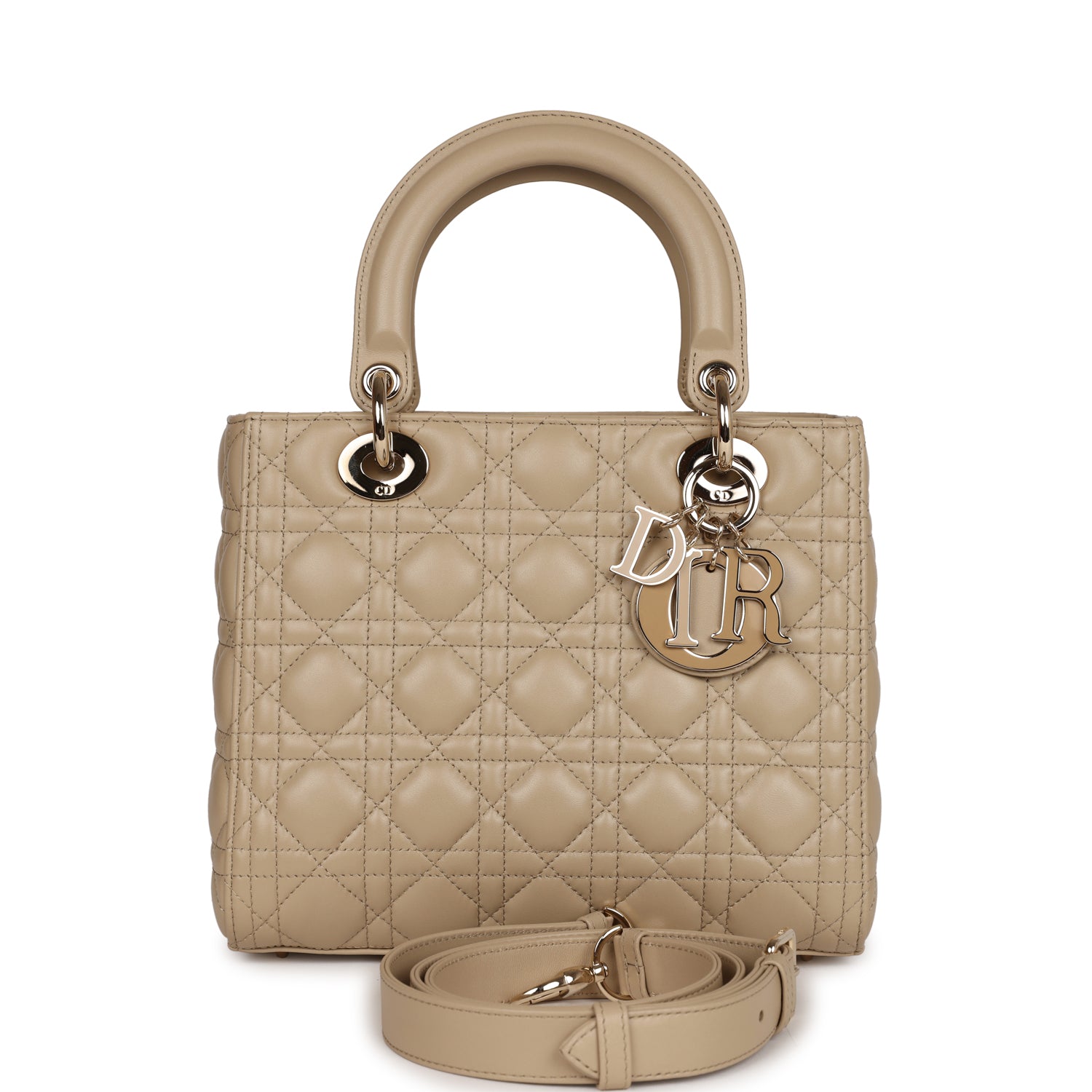 Dior Christian Lady Bag Corda Cannage Hardware Lambskin Beige Gold Tote Bag