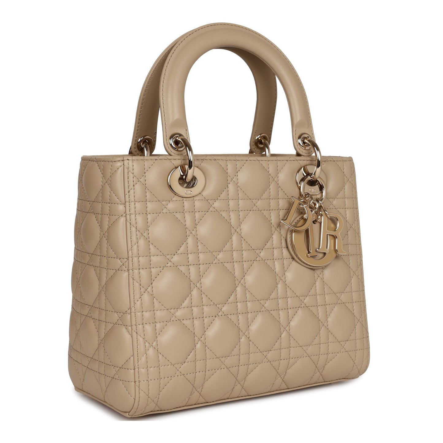 Dior Christian Lady Bag Corda Cannage Hardware Lambskin Beige Gold Tote Bag