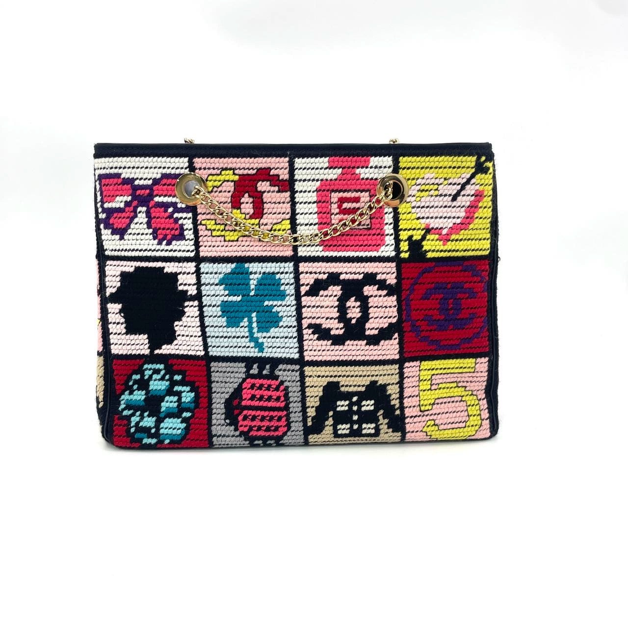 Chanel Rare Precious Symbols Needlepoint Shopper Shoulder Bag Tote 1