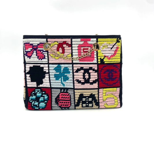 Chanel Rare Precious Symbols Needlepoint Shopper Shoulder Bag Tote 1