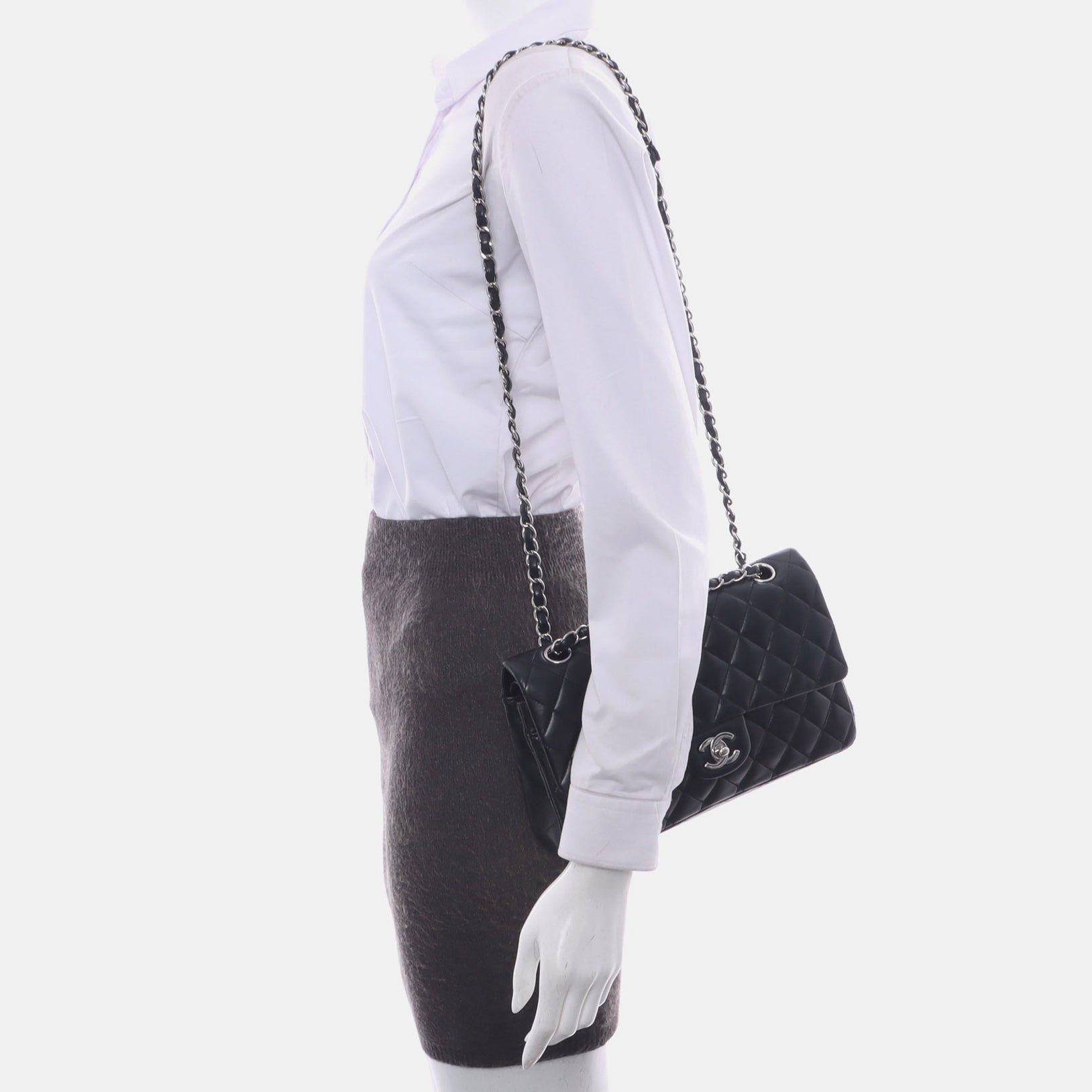 Chanel Timeless Classic Flap Lambskin Hardware Black Gold Silver Leather Handbag