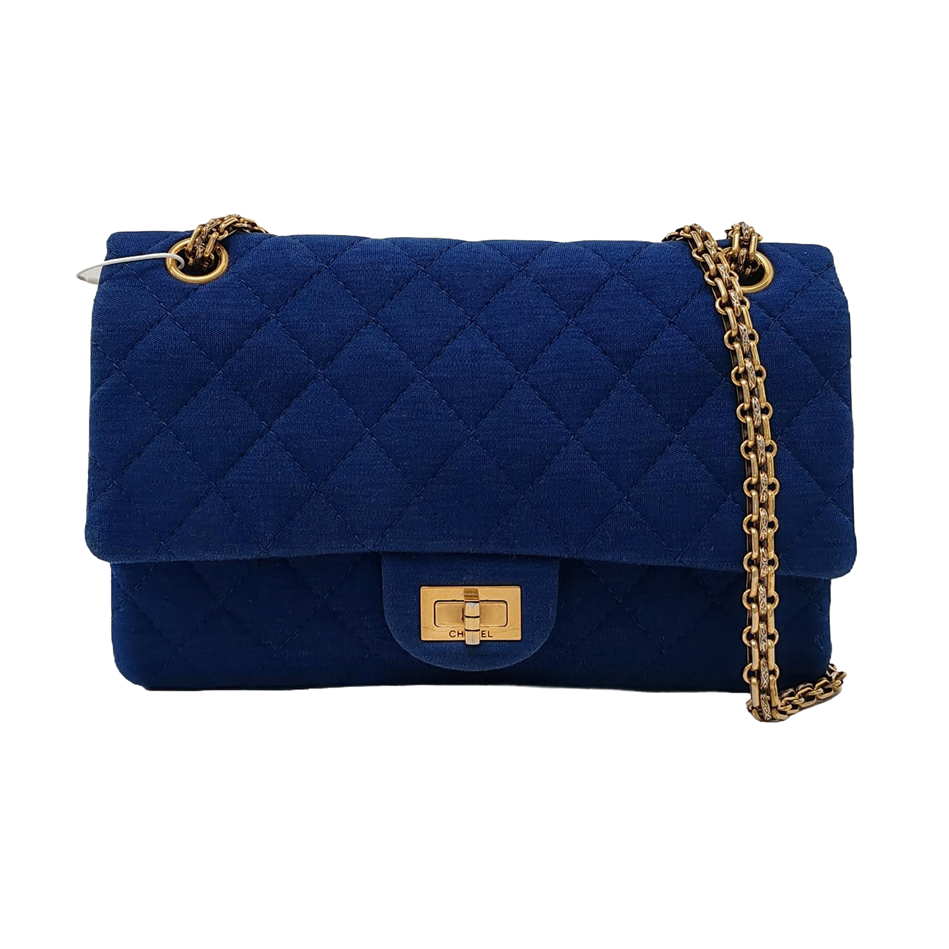 Chanel 2.55 Double Flap Royal Fabric Blue Gold Handbag