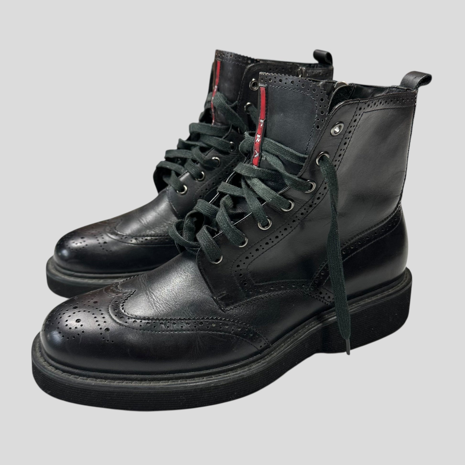 Prada Shoe Brogue Detailed Combat Boots - UK7.5 8 Leather Shoes
