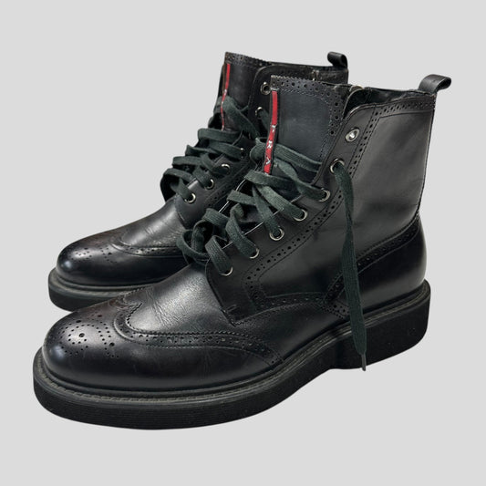 Prada Shoe Brogue Detailed Combat Boots - UK7.5 8 Leather Shoes