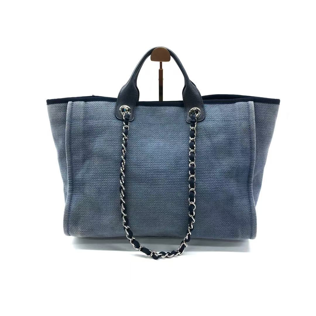 Chanel Deauville Navy Denim Top Handle Tote Bag