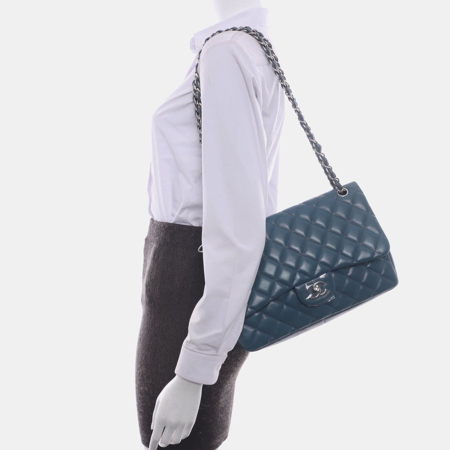 Chanel Classic Flap Jumbo Lambskin Blue Leather Handbag
