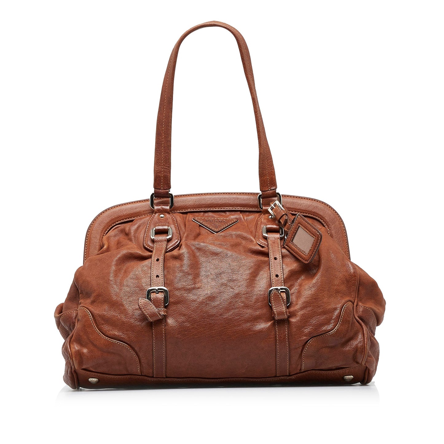 Prada Frame Tote Leather Brown Tote Bag