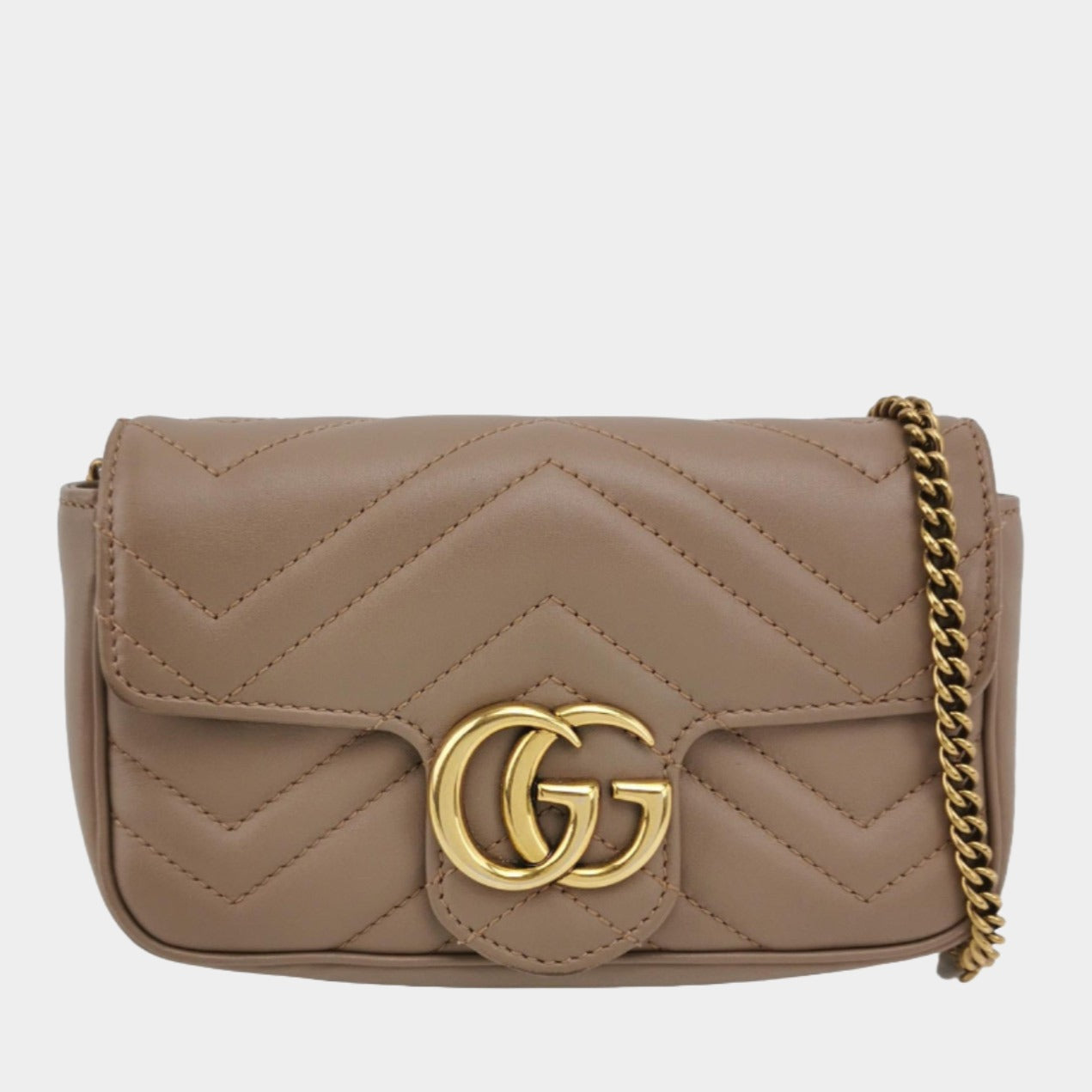 Gucci Marmont Super Leather Beige Mini Flap Travel Bag