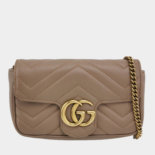 Gucci Marmont Super Leather Beige Mini Flap Travel Bag