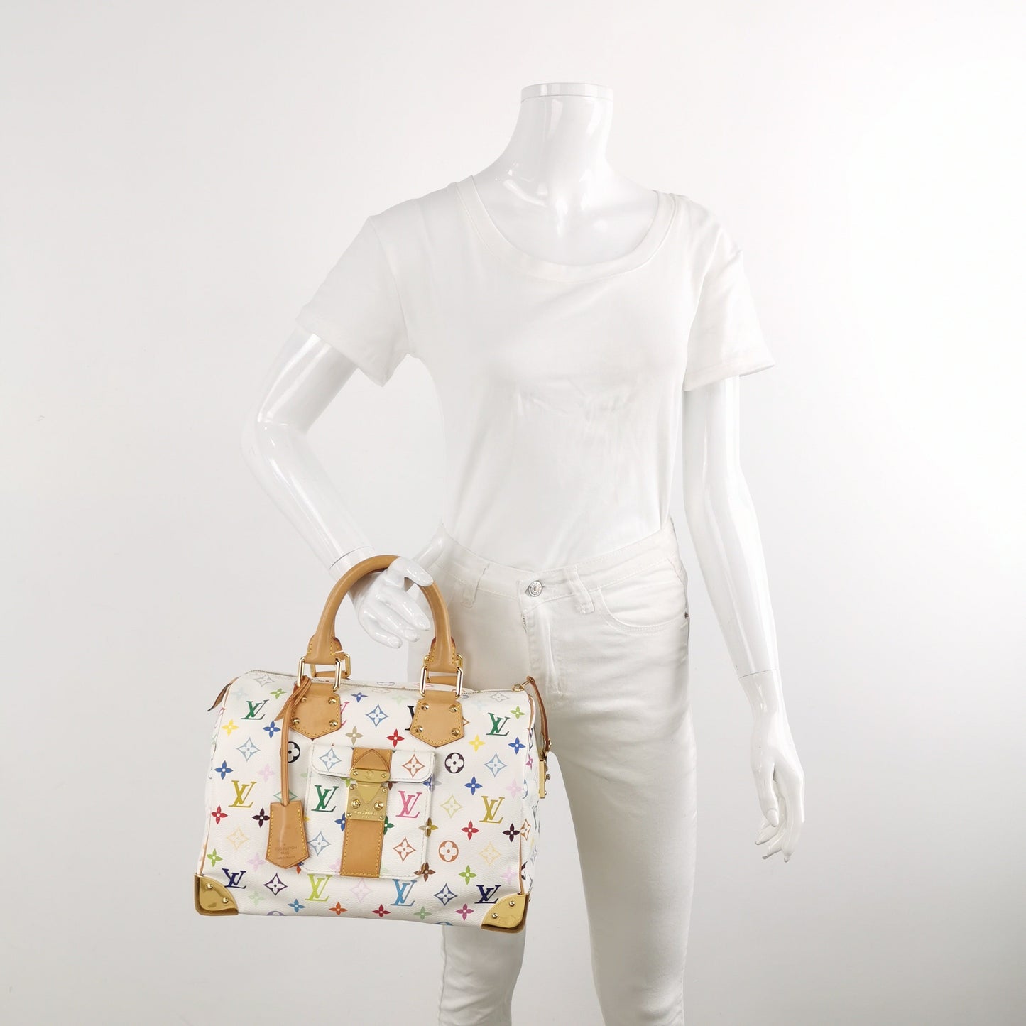 Louis Vuitton x Takashi Murakami Speedy 30 Lock Multicolor White Handbag