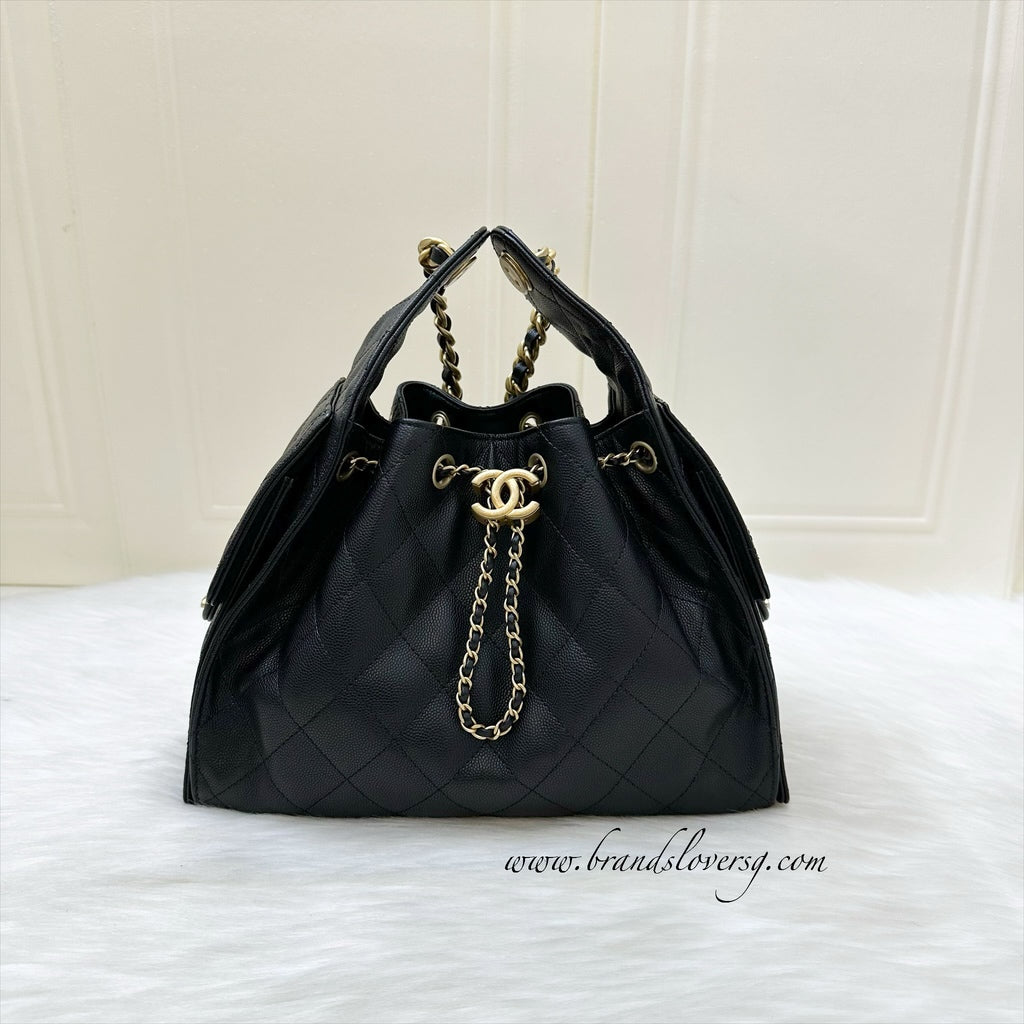 Chanel 25 Small Hobo Bag in Black Caviar and Aghw ( )