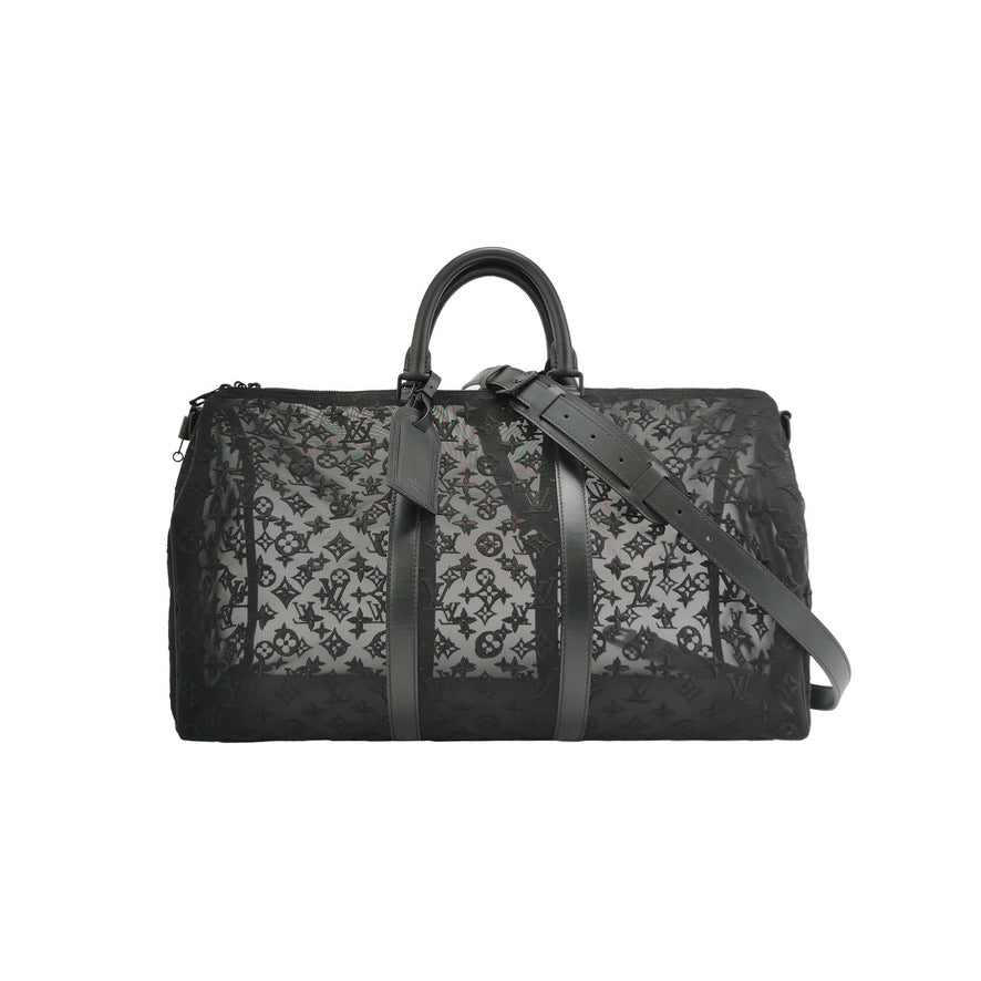 Louis Vuitton Keepall Bandouliere Mesh 50 Mesh Monogram Leather Black Travel Bag