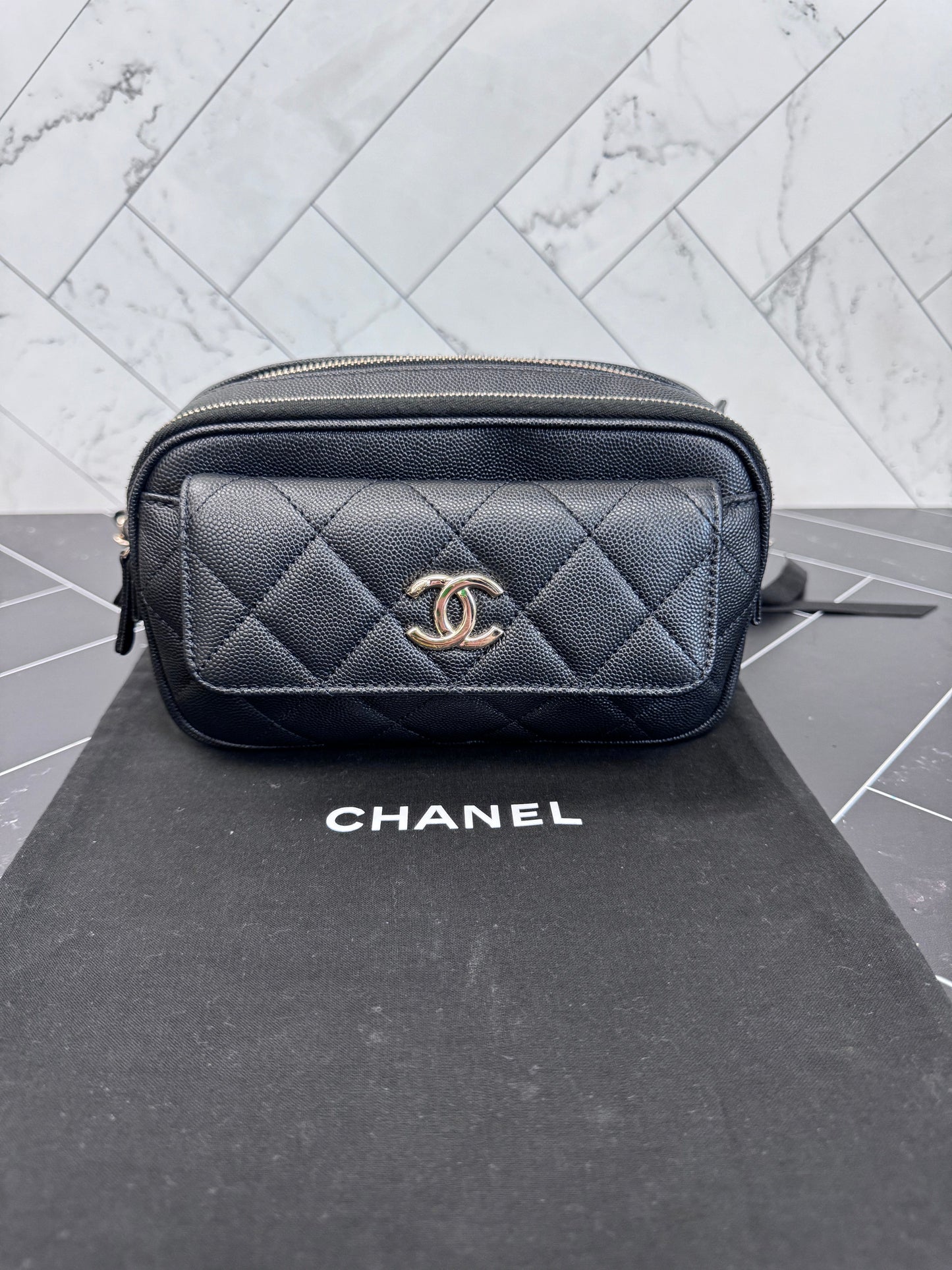 Chanel Black Cavier Quilted Waist Bag