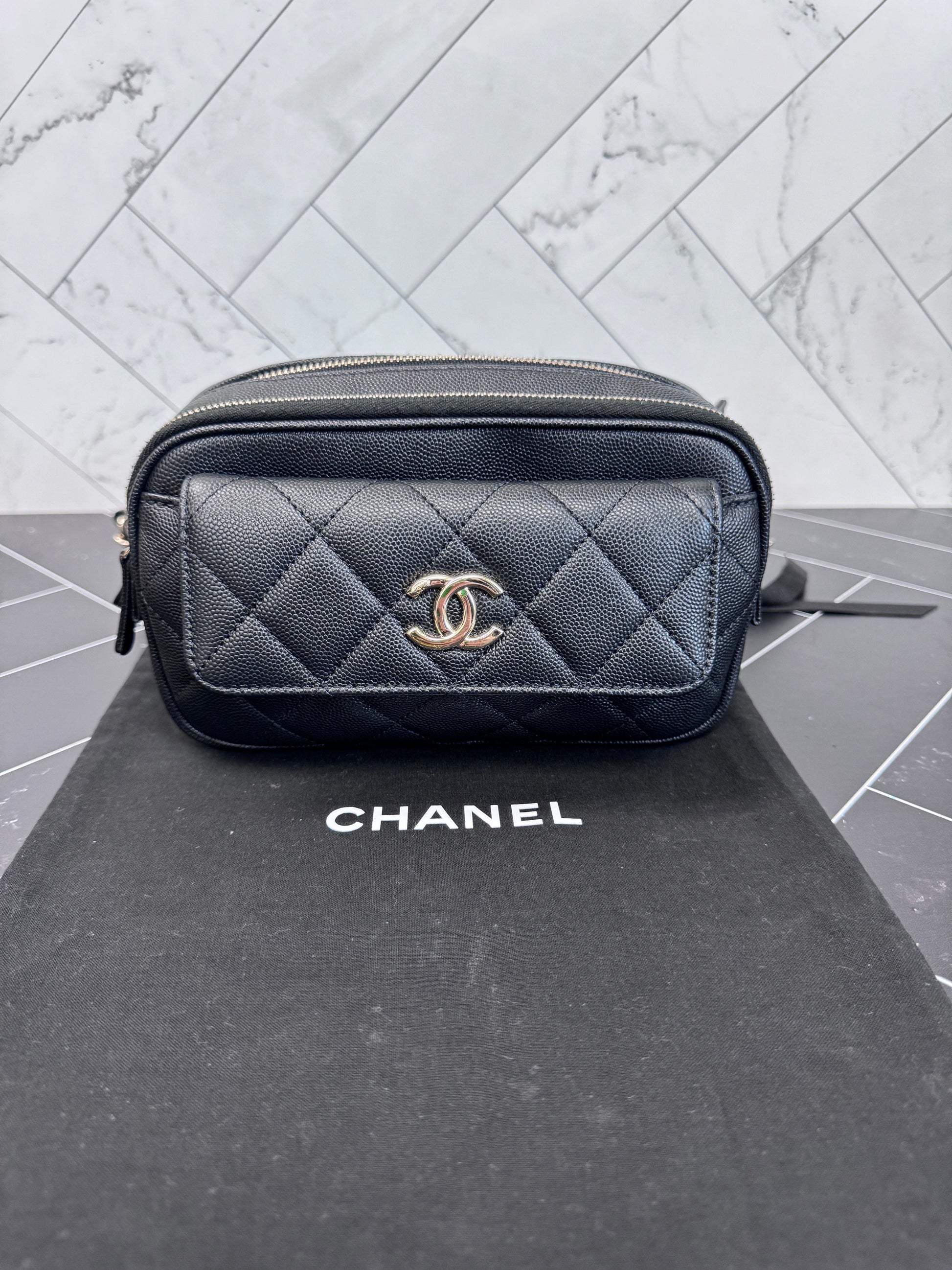 Chanel Black Cavier Quilted Waist Bag