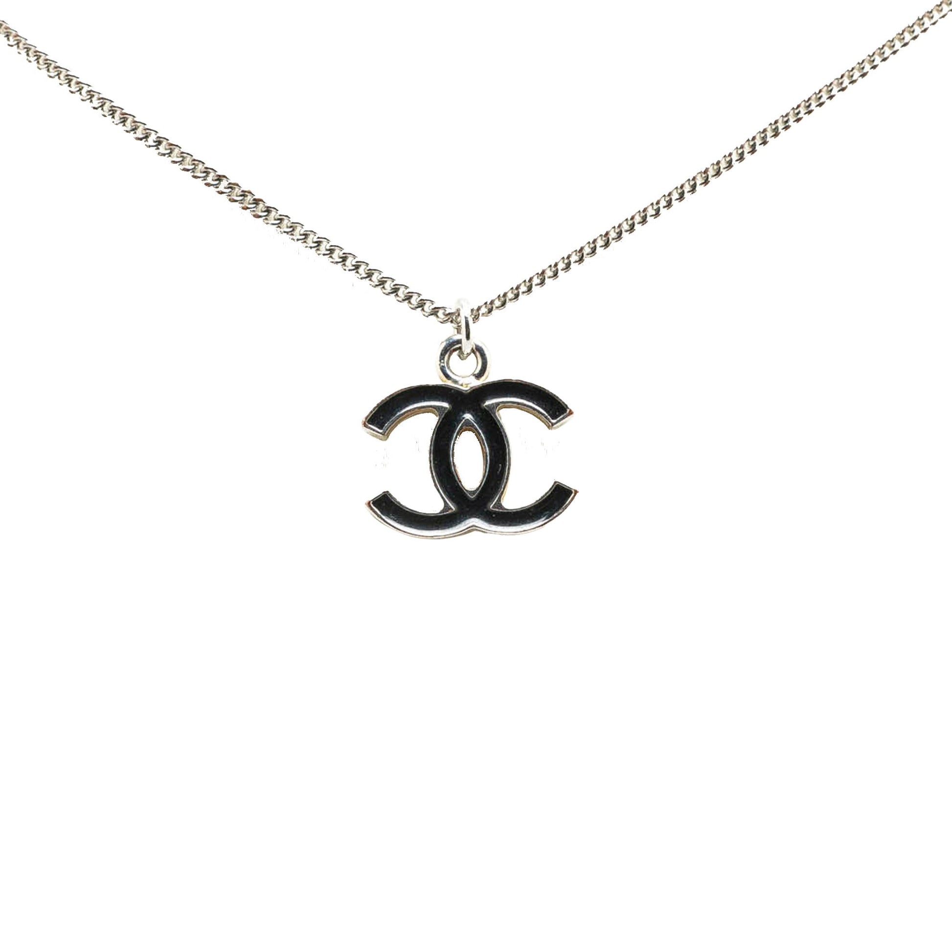Silver Chanel Silver Plated CC Pendant Necklace