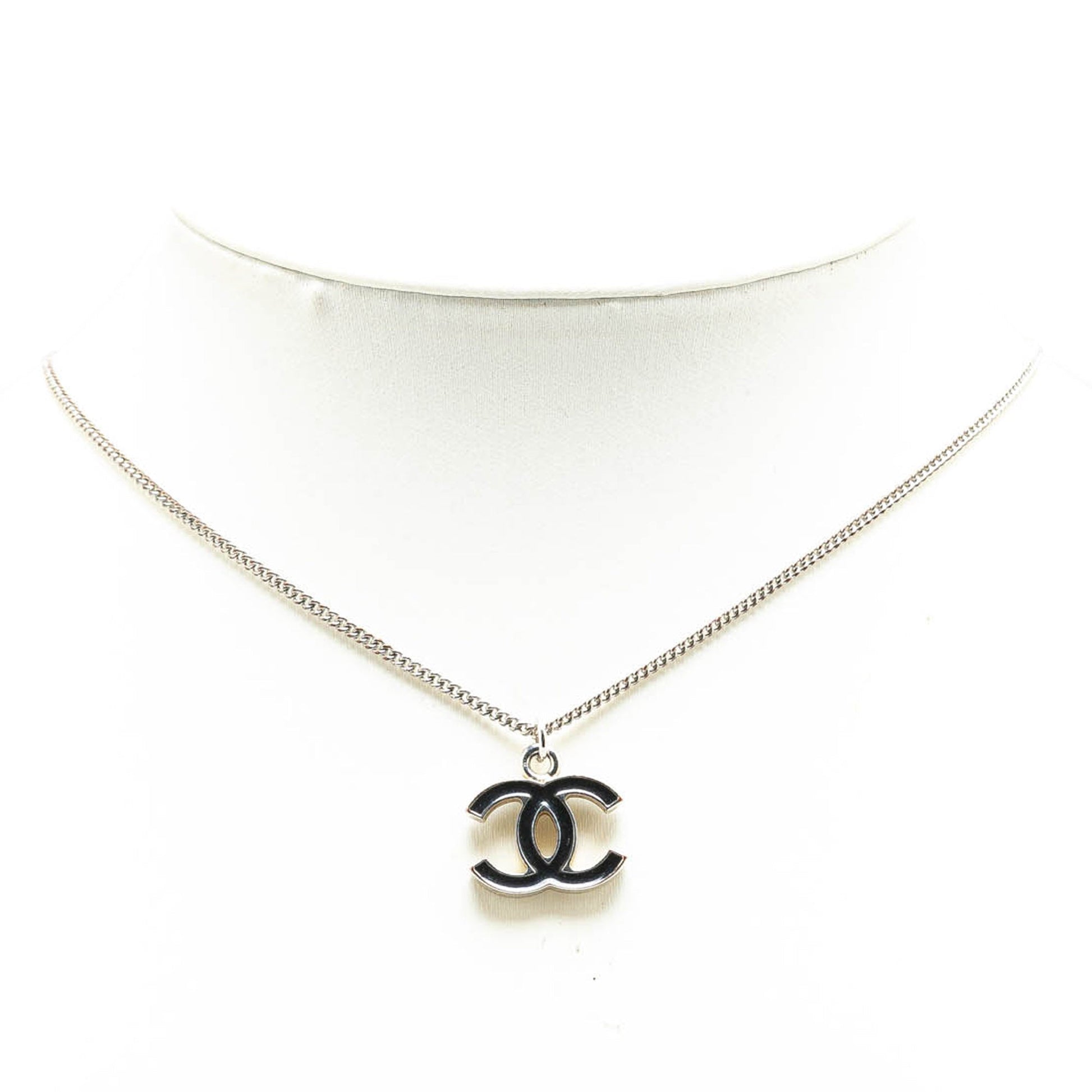 Silver Chanel Silver Plated CC Pendant Necklace