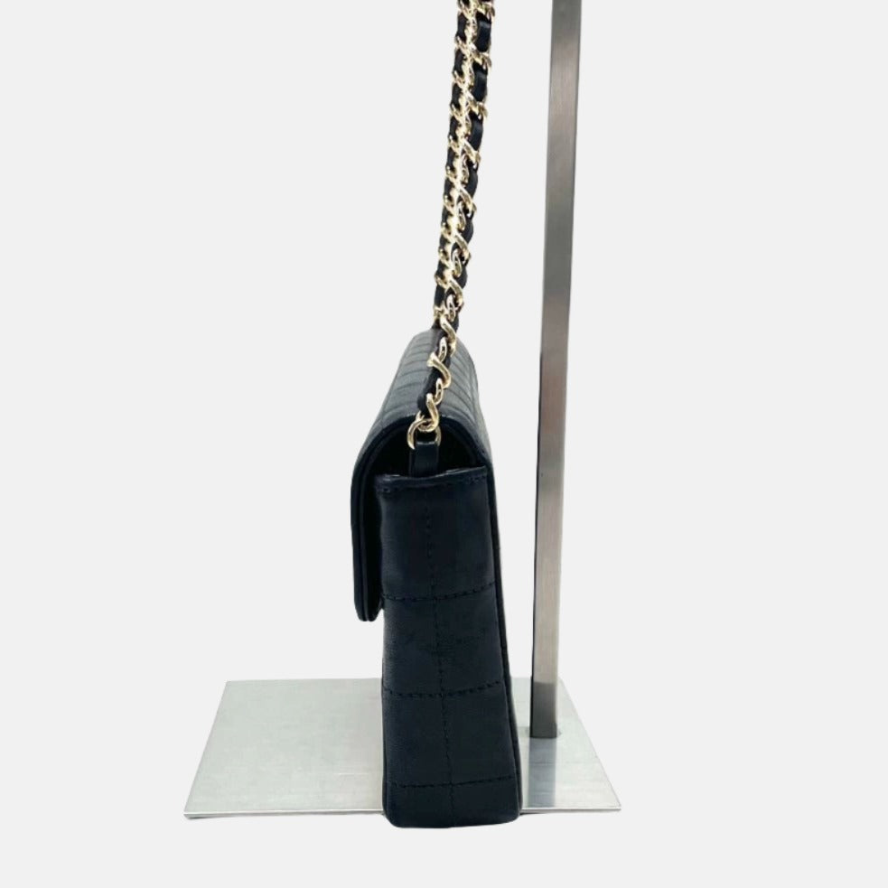 Chanel East West Chocolate Bar Black Leather Handbag Leather 2
