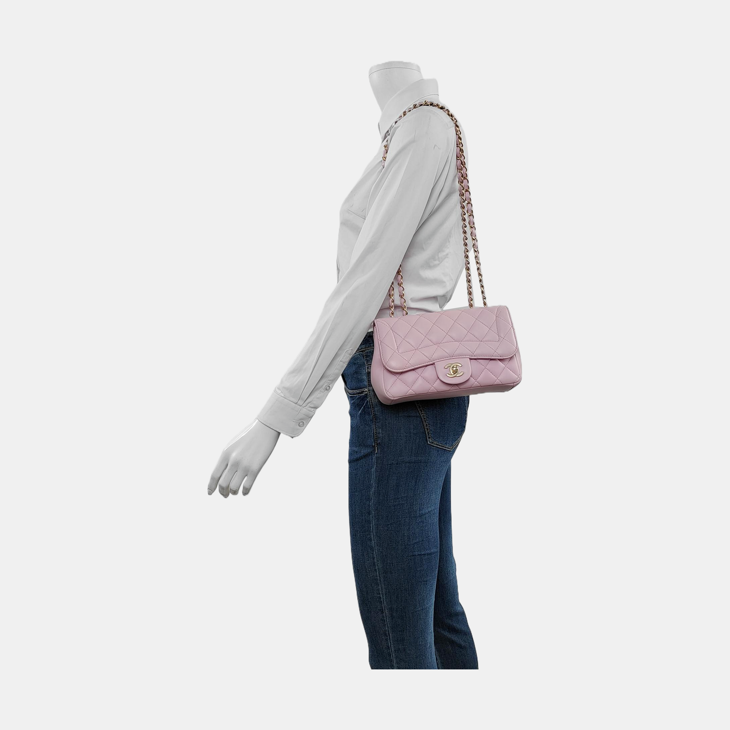 Chanel Diana Flap Lambskin Double Hardware Pink Gold Small Leather Handbag