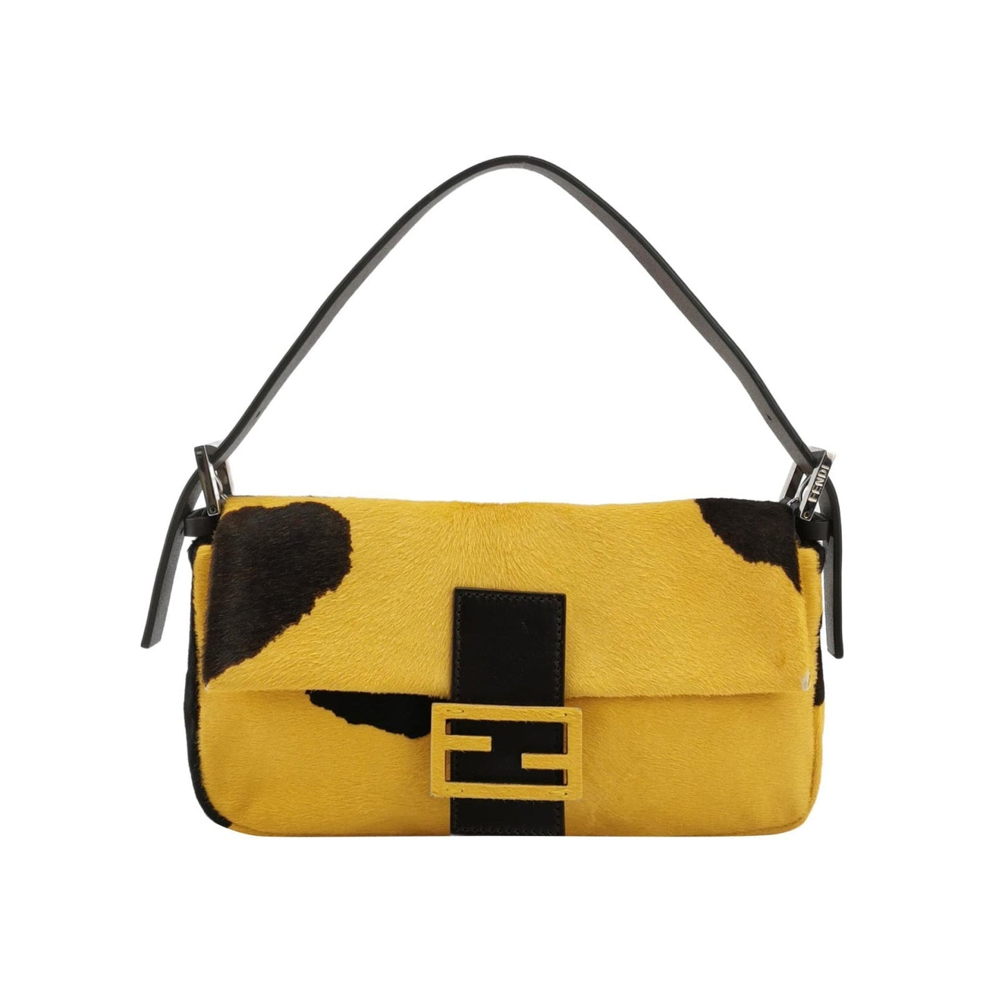 Fendi Baguette Pony Hair In Cow Print Handbag Yellow Shoulder Bag