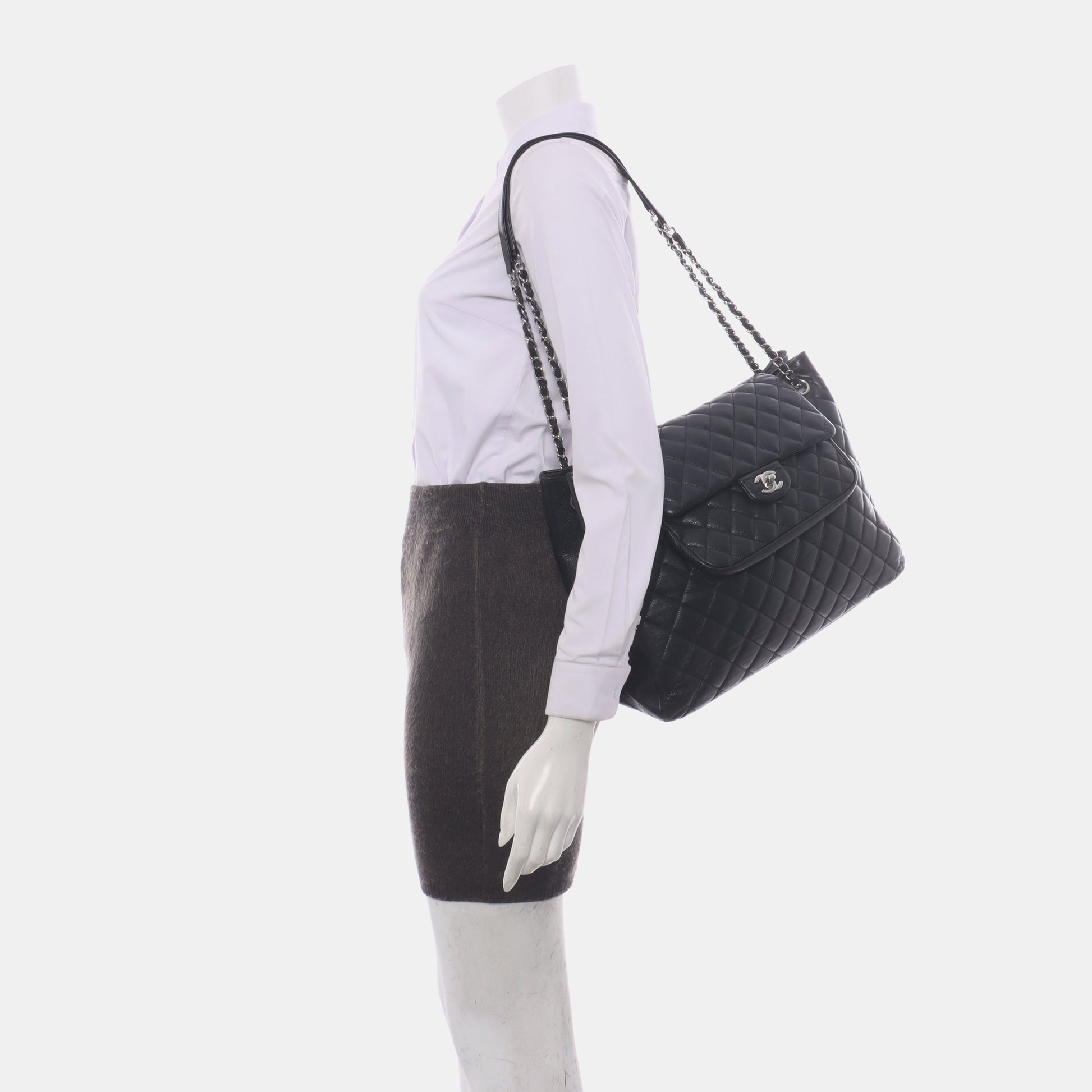 Chanel Paris-Edinburgh Flap Caviar Black Leather Tote Bag