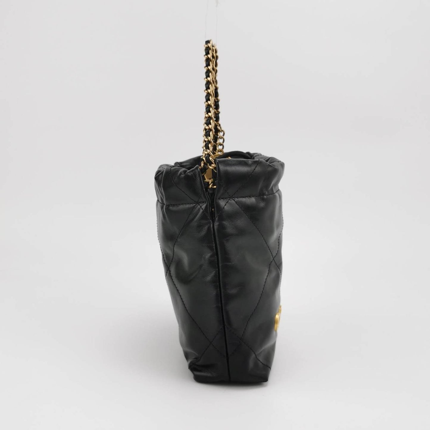 Chanel 22 Hobo Shiny Calfskin -tone Hardware Black Gold Leather Shoulder Bag
