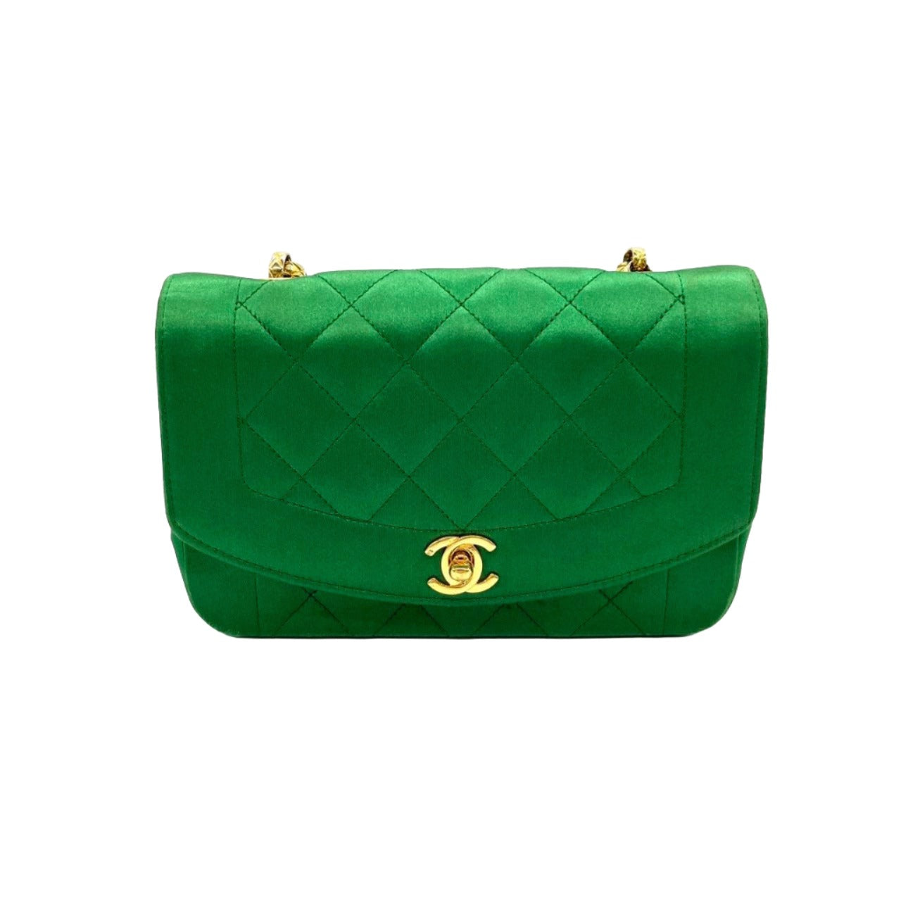 Chanel Diana Flap Silk Satin Bijou Green Gold Shoulder Bag
